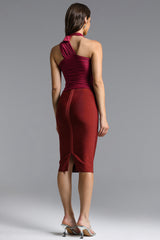 Vara Classic Contour Stripe Bandage Red Midi Skirt