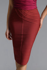 Vara Classic Contour Stripe Bandage Red Midi Skirt