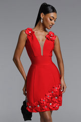 Juyce Romantic Contour Deep V Floral Bandage Mini Dress