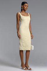 Vilina Elegant Contour Square Pattern Bandage Midi Dress