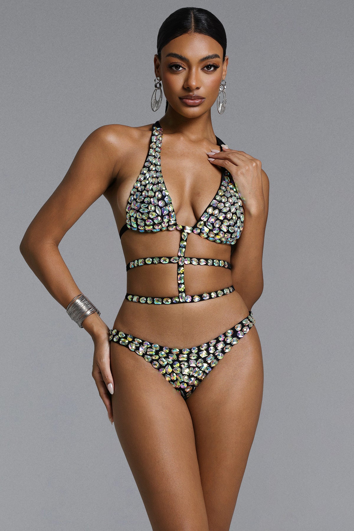 Georgiana Sexy Stripe Rhinestone Bikini