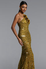 Liza Elegant Contour Halter Floral Sequin Maxi Dress