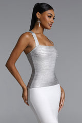 Teray Classic Contour Metallic Silver Bandage Top