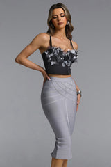 Vara Classic Contour Stripe Bandage Gray Midi Skirt