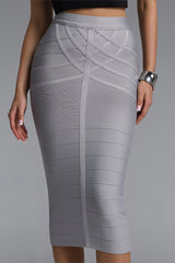 Vara Classic Contour Stripe Bandage Gray Midi Skirt
