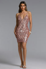 Irene Chic Contour Deep V Sequin Mini Dress