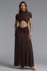 Fanni Chic Contour Short Sleeve Cut Out Ruched Maxi Dress