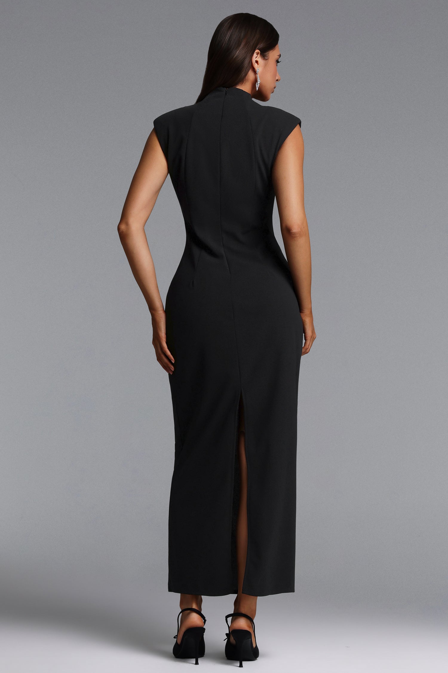 Josefina Chic Contour Sleeveless Cut Out Metal Button Maxi Dress