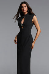 Josefina Chic Contour Sleeveless Cut Out Metal Button Maxi Dress