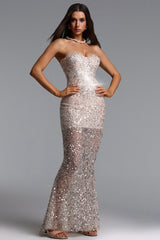 Vla Elegant Contour Strapless Sequin Maxi Dress