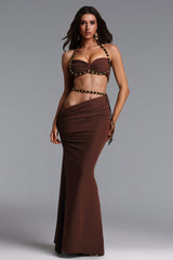 Lerla Chic Flowy Beaded Chain Top and Ruched Skirt Set