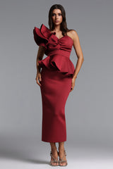 Luysa One Shoulder Asymmetry Red Midi Set