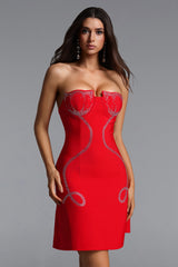 Klore Romantic Contour Strapless Crystal Bandage Midi Dress