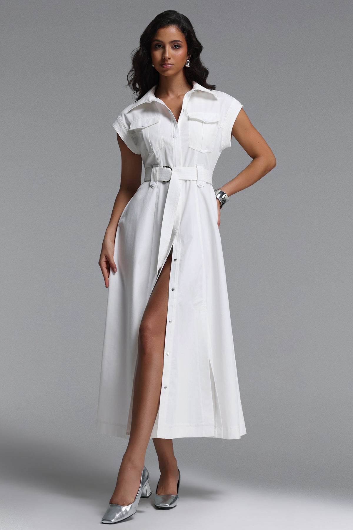 Siayh Elegant Tailored Sleeveless Woven Maxi Dress
