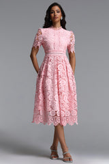 Valema Resort Flowy Short Sleeve Floral Lace Midi Dress