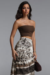 Zavan Resort Flowy Sleeveless Knit Top And Print Woven Skirt Two Piece Set