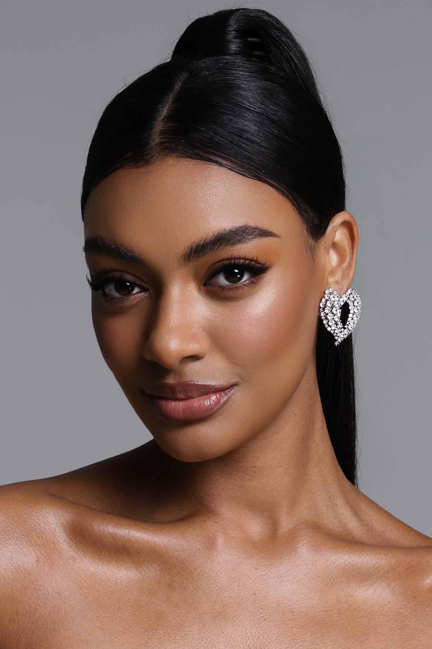 Sila Rhinestone Heart Hollowed Out Earrings