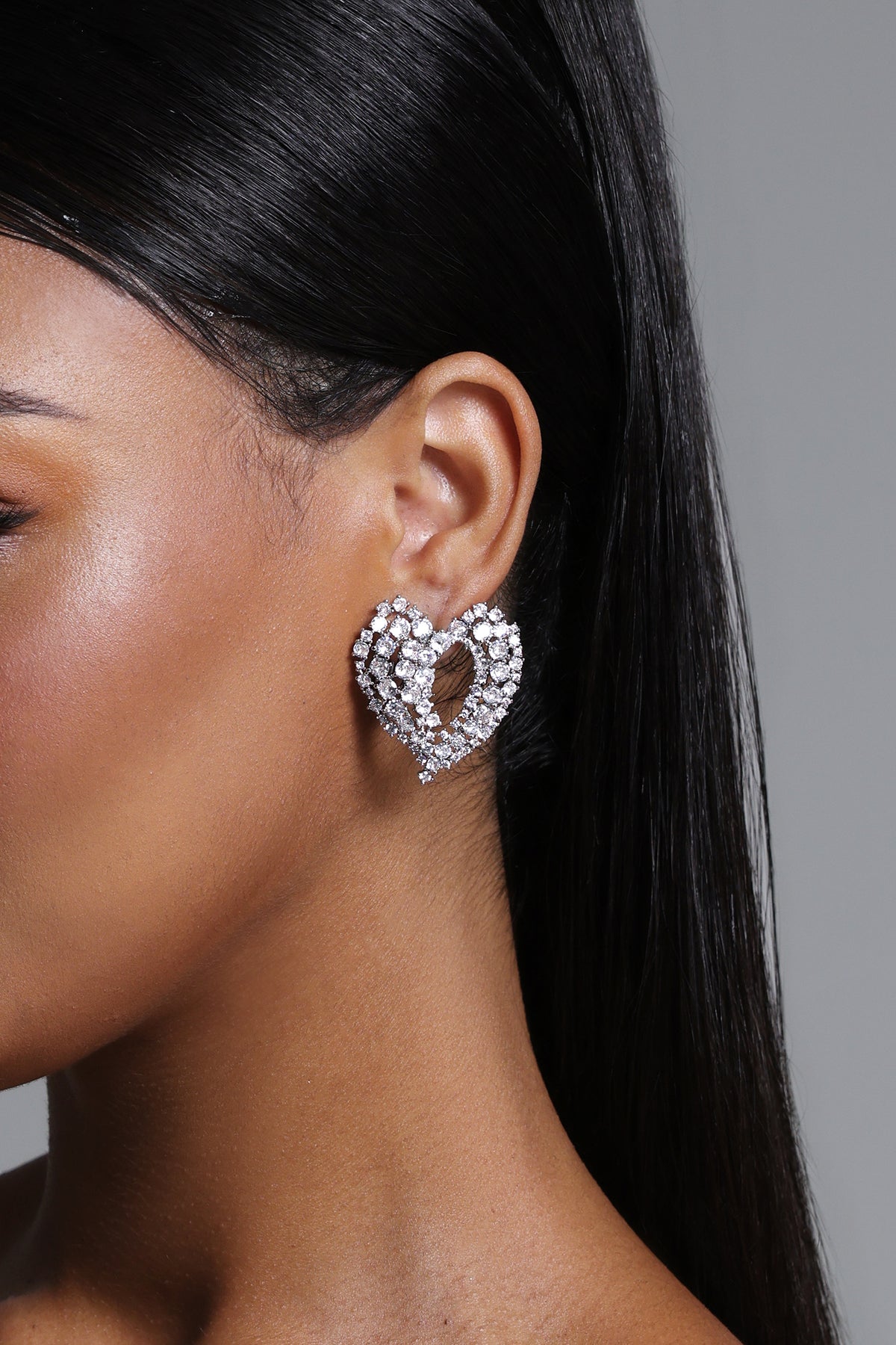 Sila Rhinestone Heart Hollowed Out Earrings