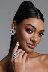 Ottie Rhinestone Heart Hollowed Out Ring