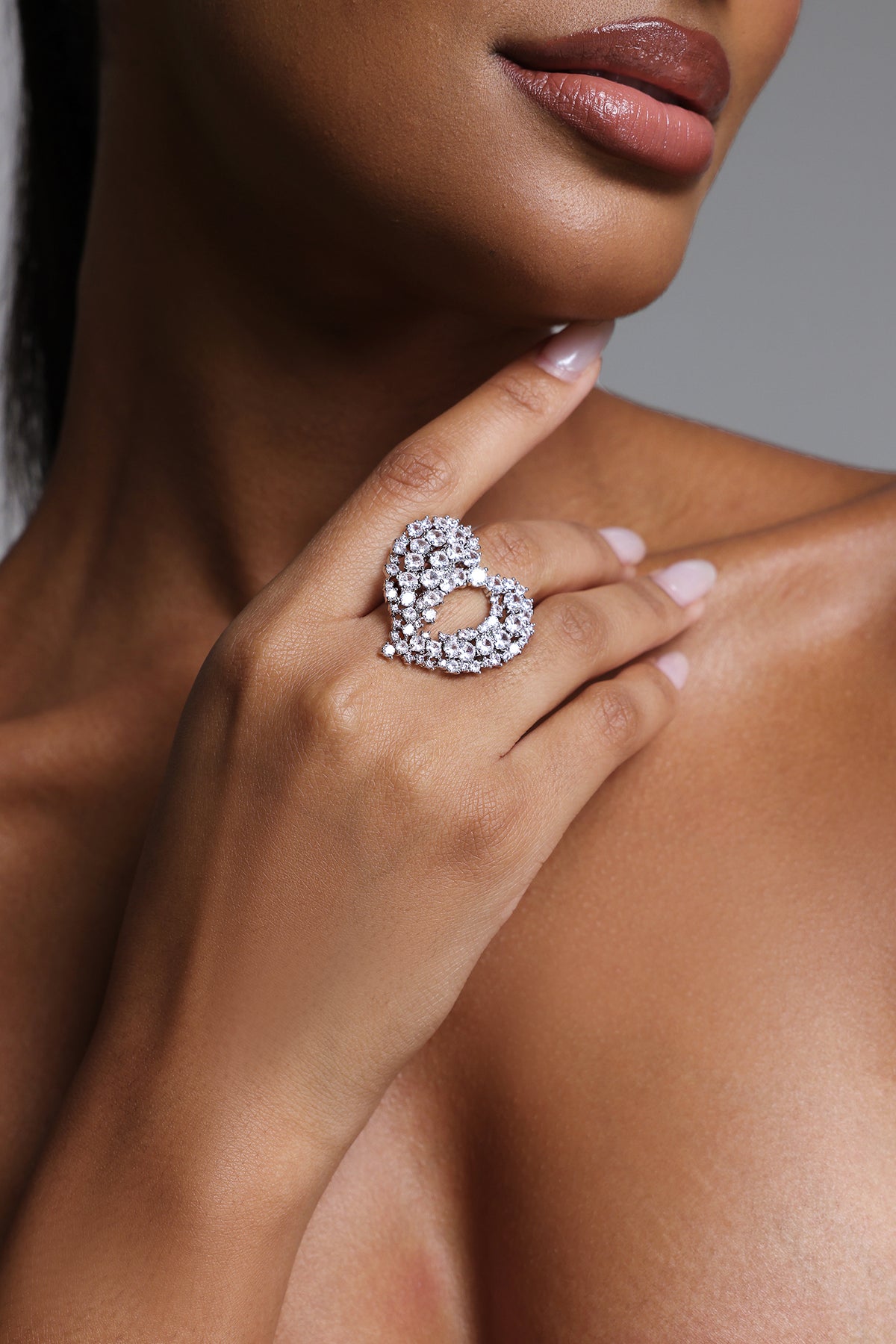 Ottie Rhinestone Heart Hollowed Out Ring
