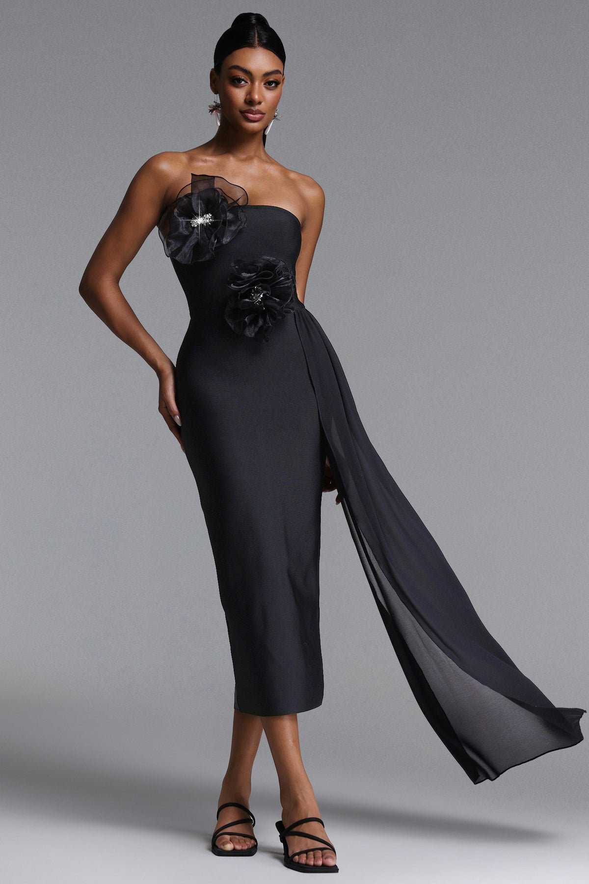 Sling Elegant Contour Strapless Floral Bandage Maxi Dress