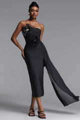 Sling Elegant Contour Strapless Floral Bandage Maxi Dress