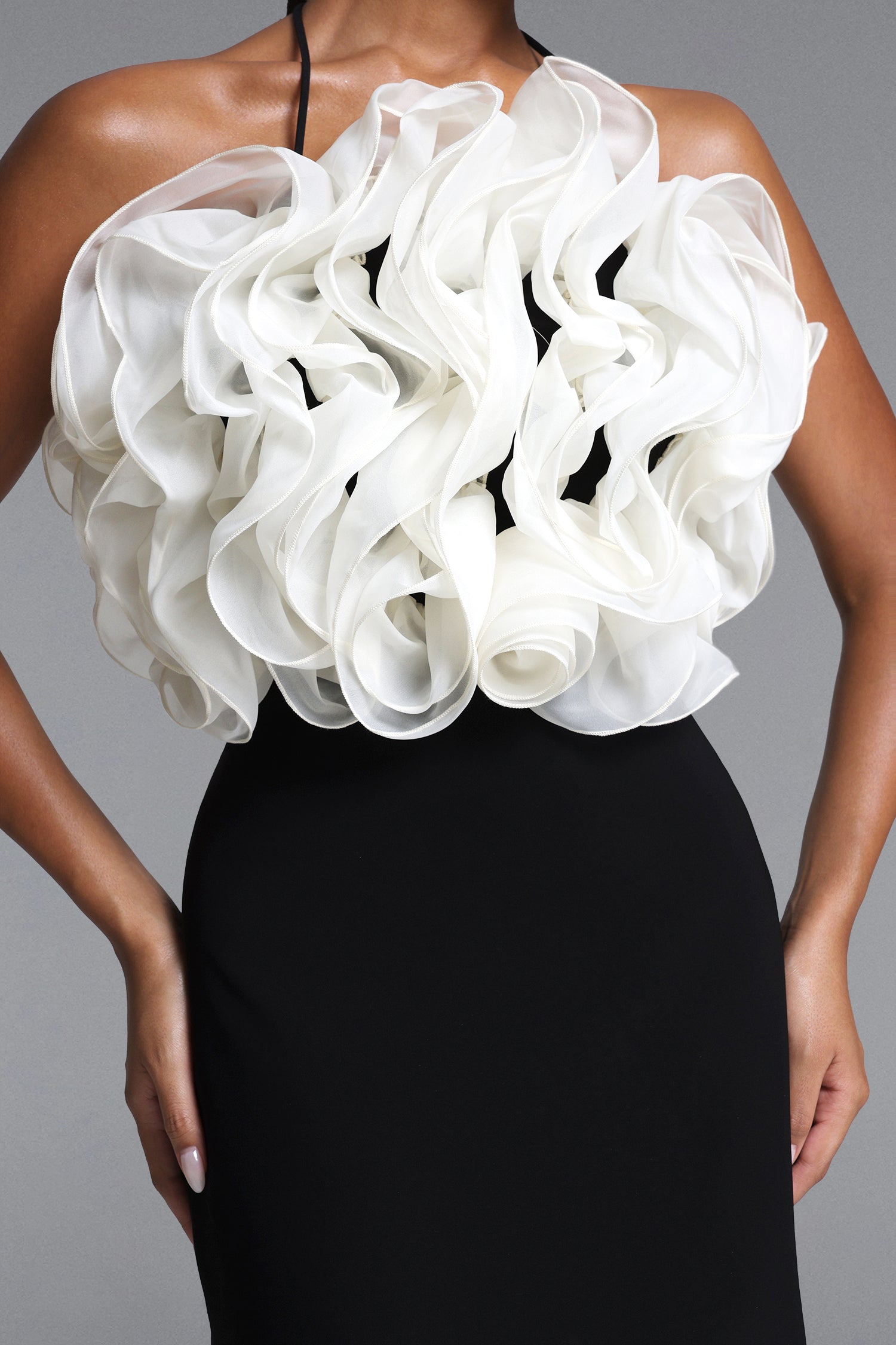 Eweny Chic Contour Halter Ruffle Mini Dress
