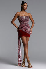 Havera Sexy Contour Strapless Ruched Leopard Print Mini Dress