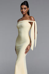 Euran Elegant Contour Off Shoulder Tie Side Slit Maxi Dress