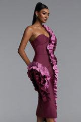 Gaia Chic Contour Strapless Ruffle Bandage Maxi Dress