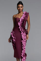 Gaia Chic Contour Strapless Ruffle Bandage Maxi Dress