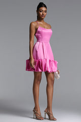 Sarly Romantic Tailored Satin Puff Mini Dress