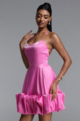 Sarly Romantic Tailored Satin Puff Mini Dress