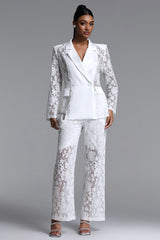 Phyllis Elegant Tailored Long Sleeve Lace Blazer and Pants Set