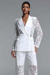 Phyllis Elegant Tailored Long Sleeve Lace Blazer and Pants Set