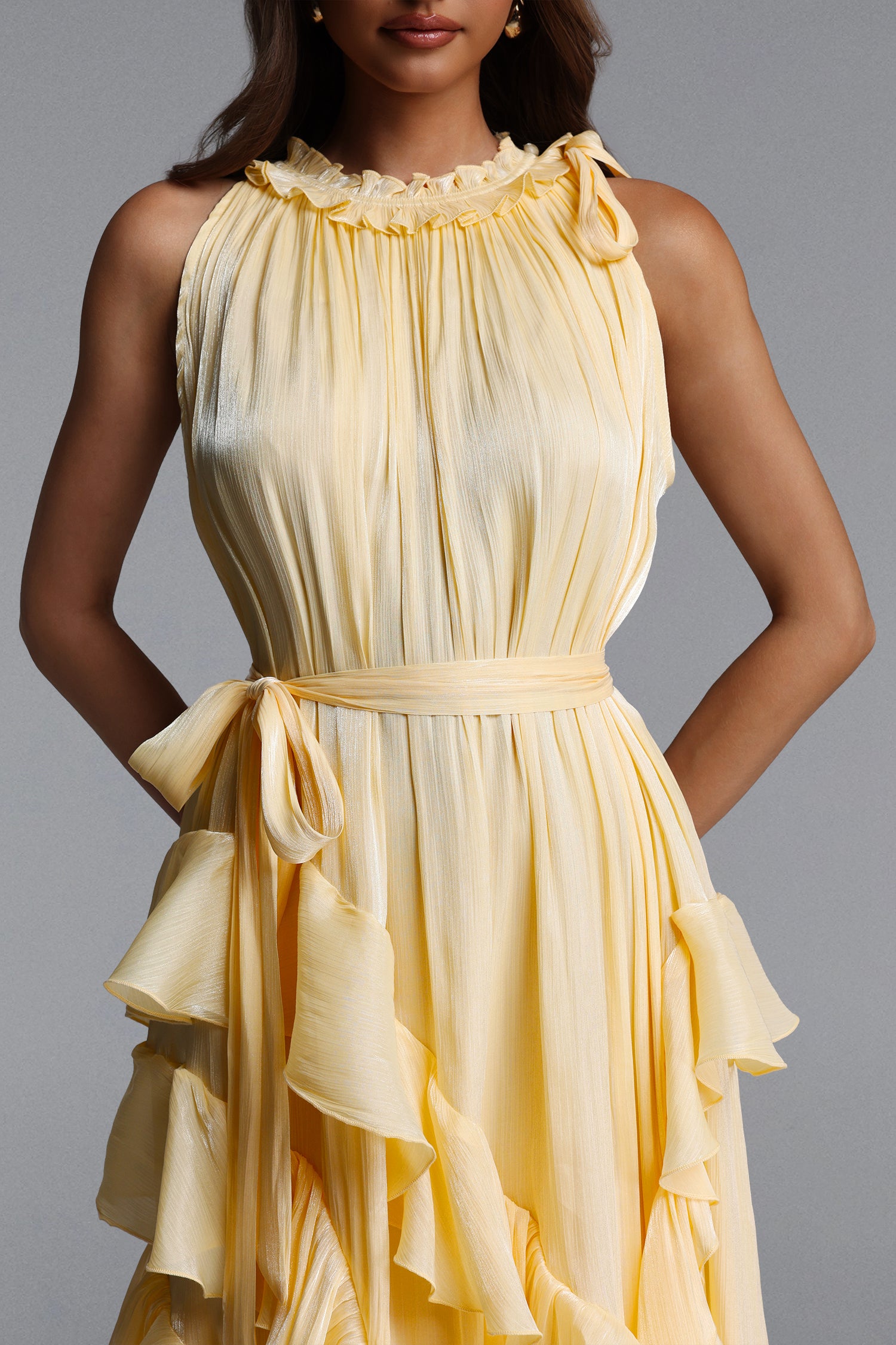 Dazie Resort Flowy Sleeveless Ruffle Organza Maxi Dress
