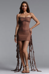 Joclyn Sexy Contour Sleeveless Ruffle Rhinestone Mesh Mini Dress
