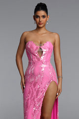 Devonne Romantic Contour Strapless Cut Out Sequin Maxi Dress