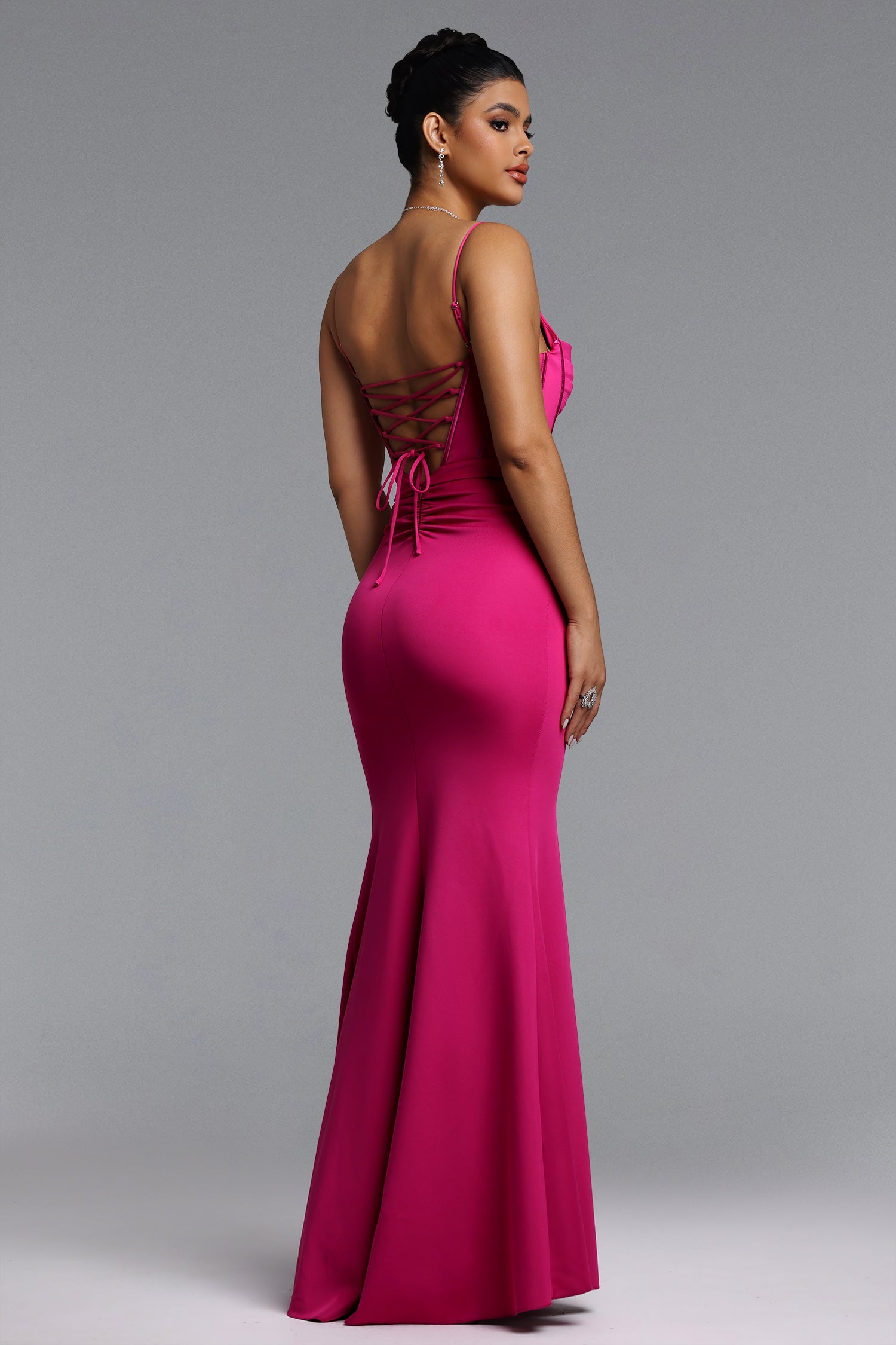 Tutti Romantic Contour Cut Out Pleated Satin Rose Pink Maxi Dress