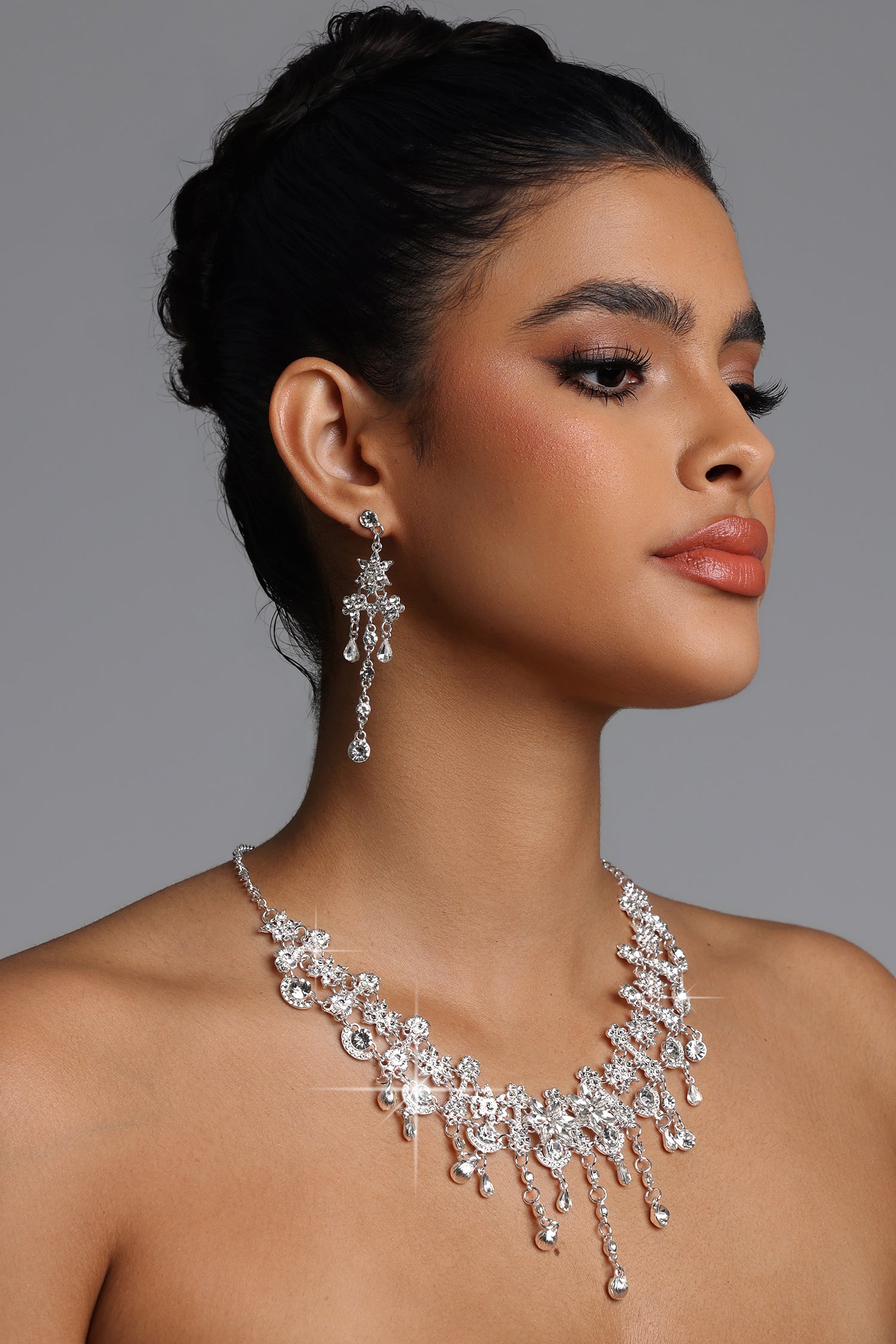 Zada Crystal Fringe Choker Necklace Earrings Set