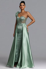 Zeren Elegant Tailored One Shoulder Sequin Maxi Dress