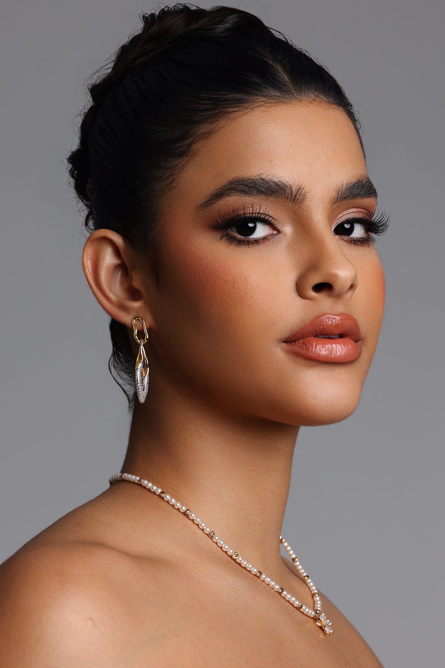 Glera Chain Link Pave Crystal Heart Earrings