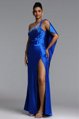 Miney Glamorous Contour One Shoulder Sequin Satin Maxi Dress