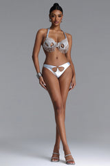 Romia Glamorous Halter Cut Out Rhinestone Fringe Bikini Set