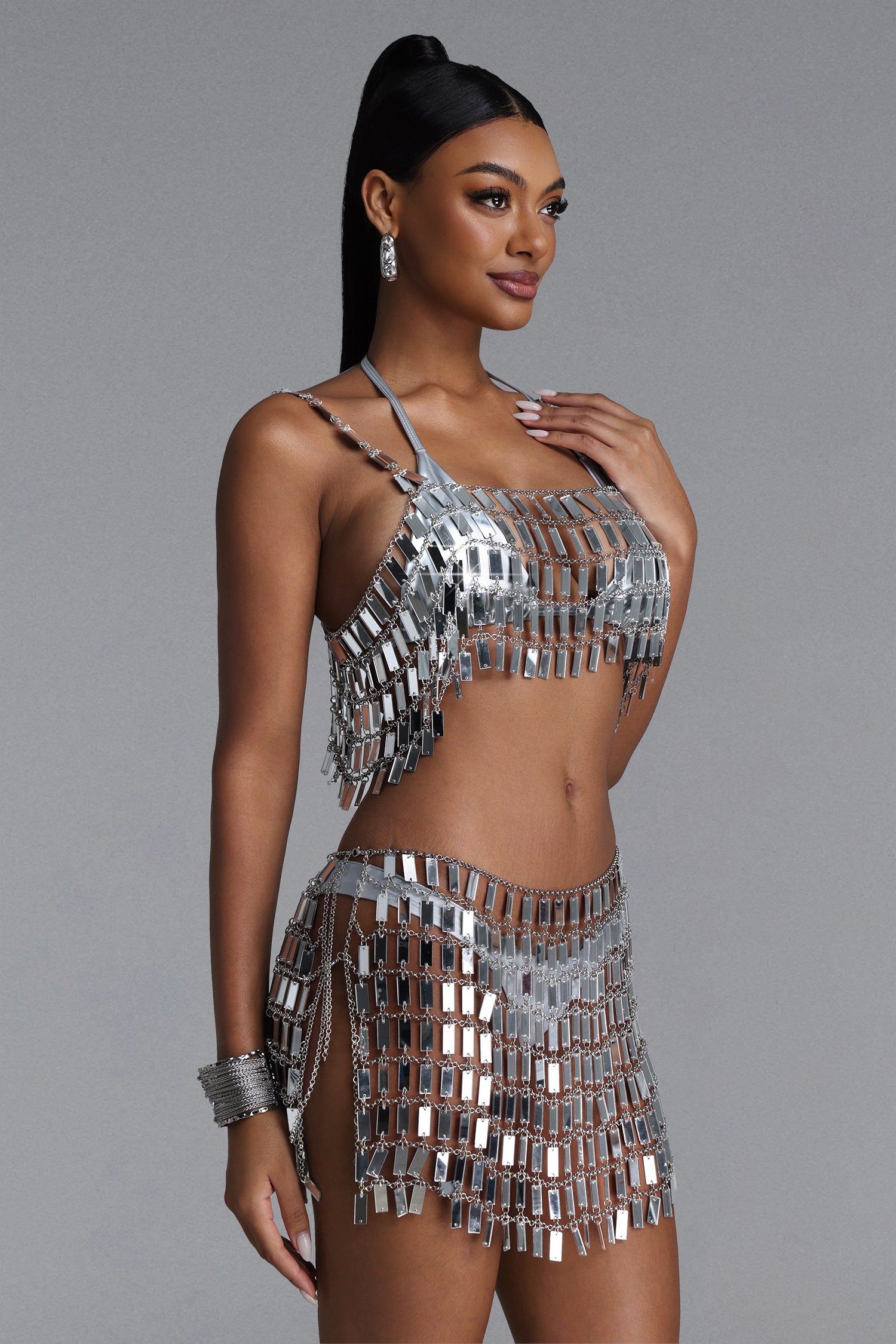 Lavender Chic Mirror Chain Top and Skirt Set