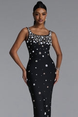 Jellay Glamorous Contour Rhinestone Buttoned Bandage Maxi Dress