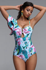 Tadita Resort Flowy Floral Print One Piece Swimsuit Two Piece Set