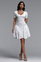 Liama Resort Cinched Short Sleeve Jacquard Knit Mini Dress