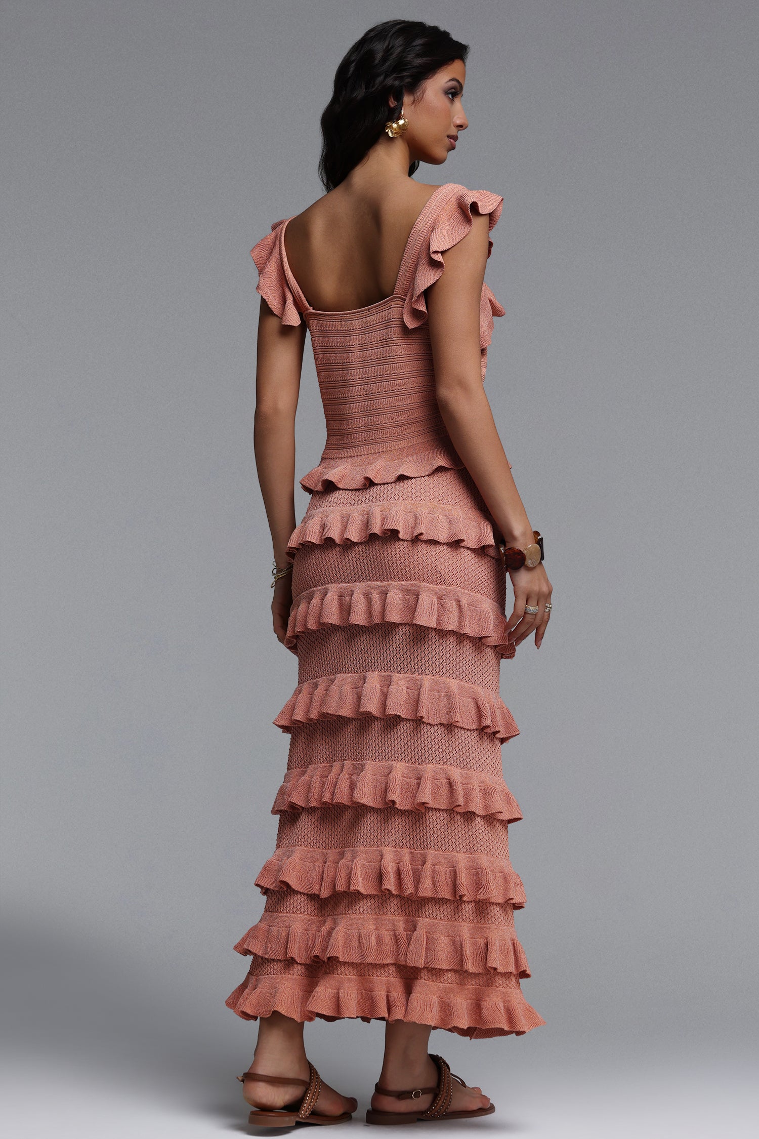 Lilya Resort Sleeveless Ruffle Knit Top and Skirt Two Piece Set