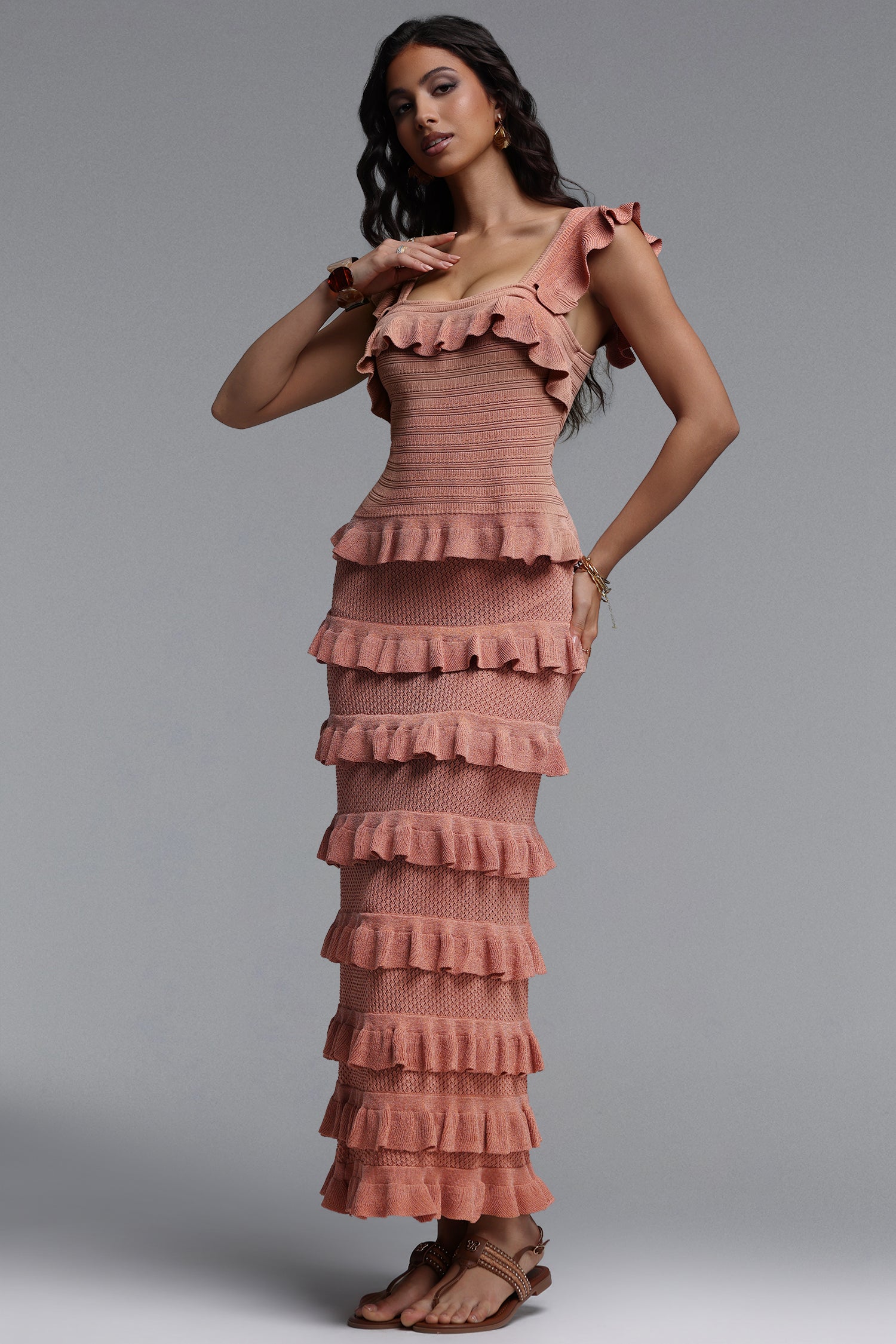 Lilya Resort Sleeveless Ruffle Knit Top and Skirt Two Piece Set